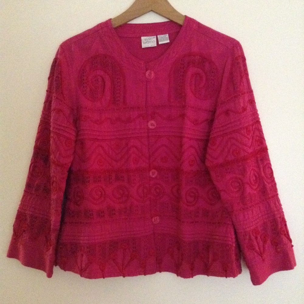 Bleu Bayou Unique Dark Pink Stitched Pattern Jacket Long Sleeved Size M